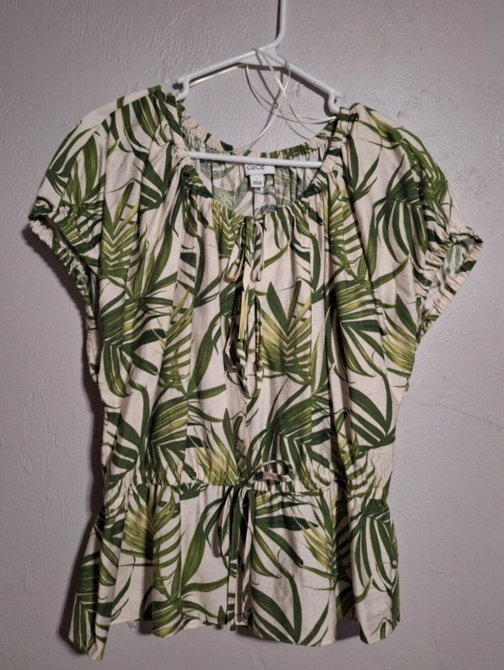 CeCe Cream Blouse with Green Leaf Print